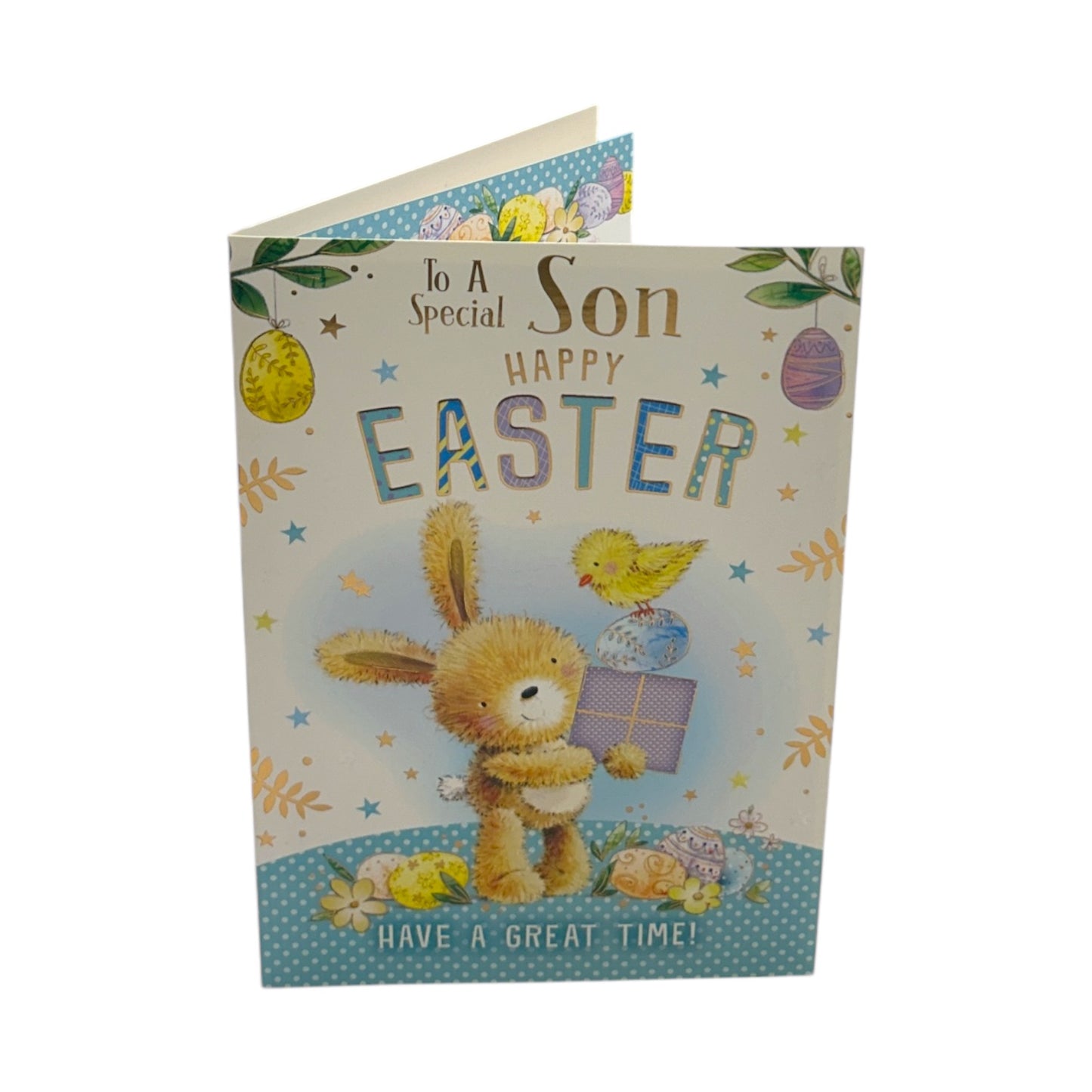 To A Special Son Rabbit With Gift And Eggs Design Easter Card