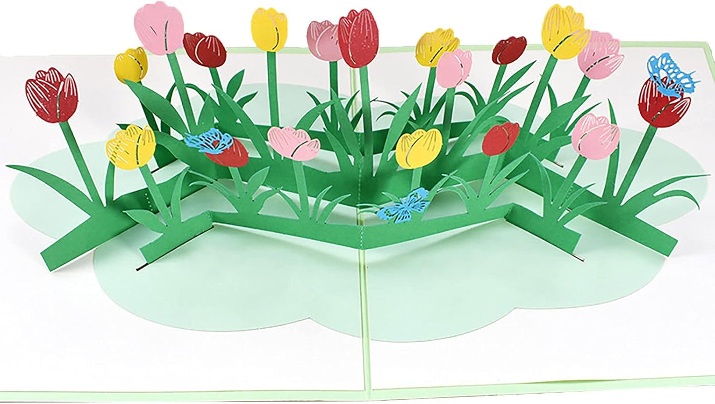 Colorful Tulip 3D Pop Up Greeting Card - Mother's Day Anniversary Birthday Get Well