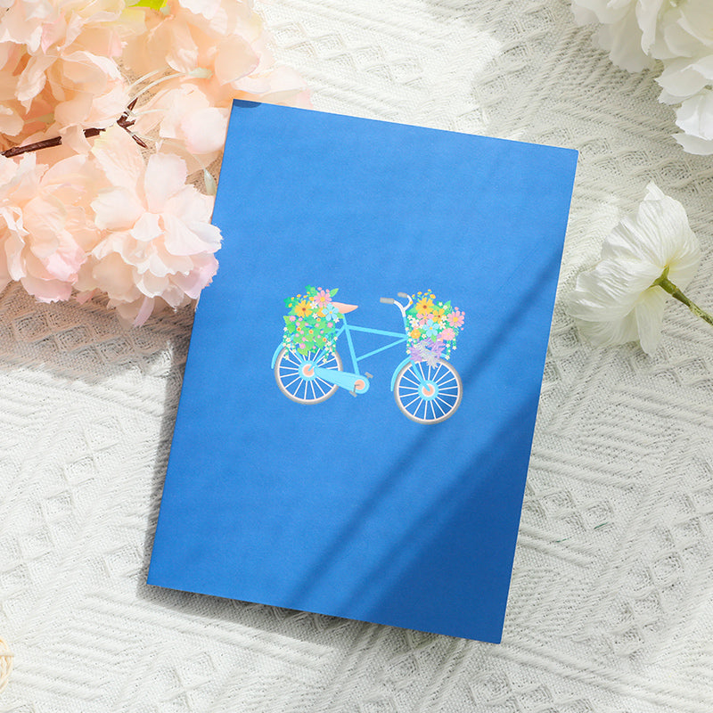 Flower Bicycle 3D Pop Up Greeting Card - Spring Birthday Thank You Valentine Mother