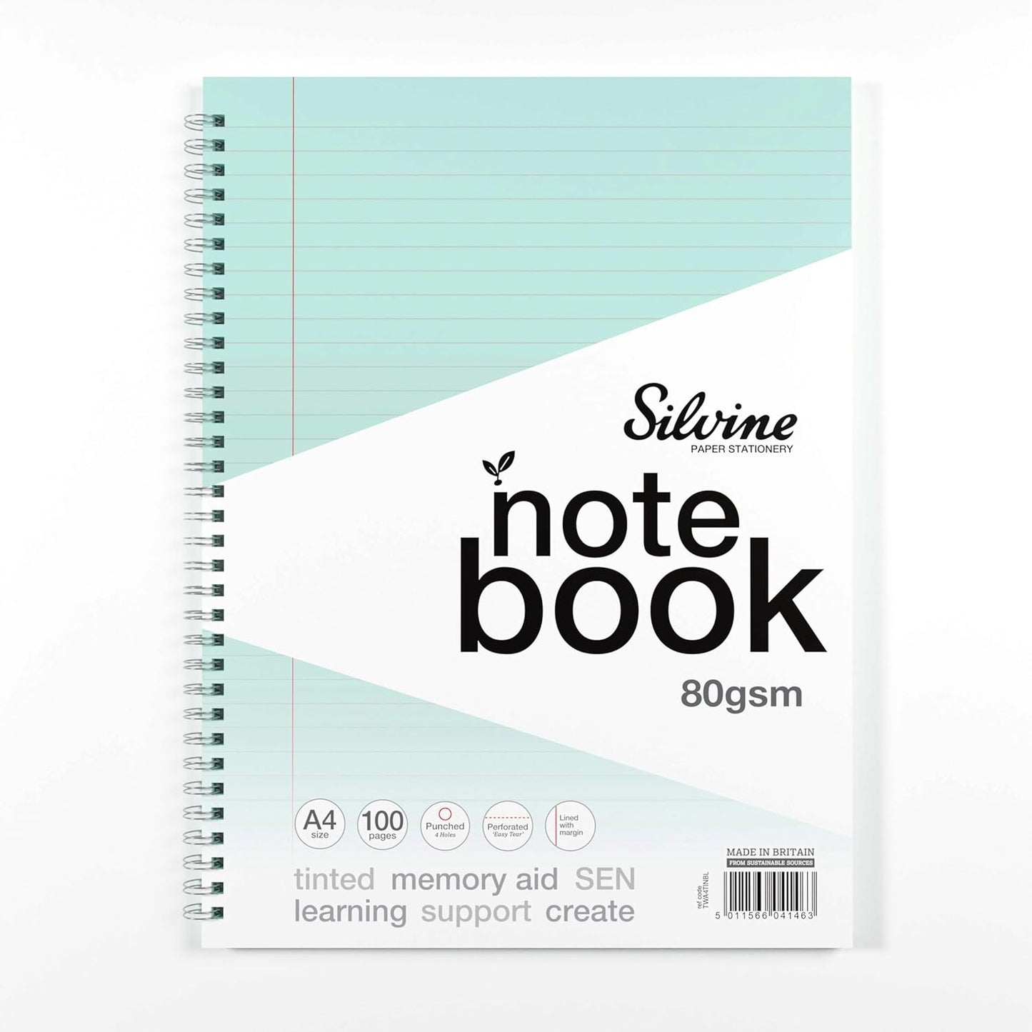 Pack of 3 A4+ 100 Pages Twin Wire SEN Blue Paper Dyslexia Notebooks - Lined with Margin
