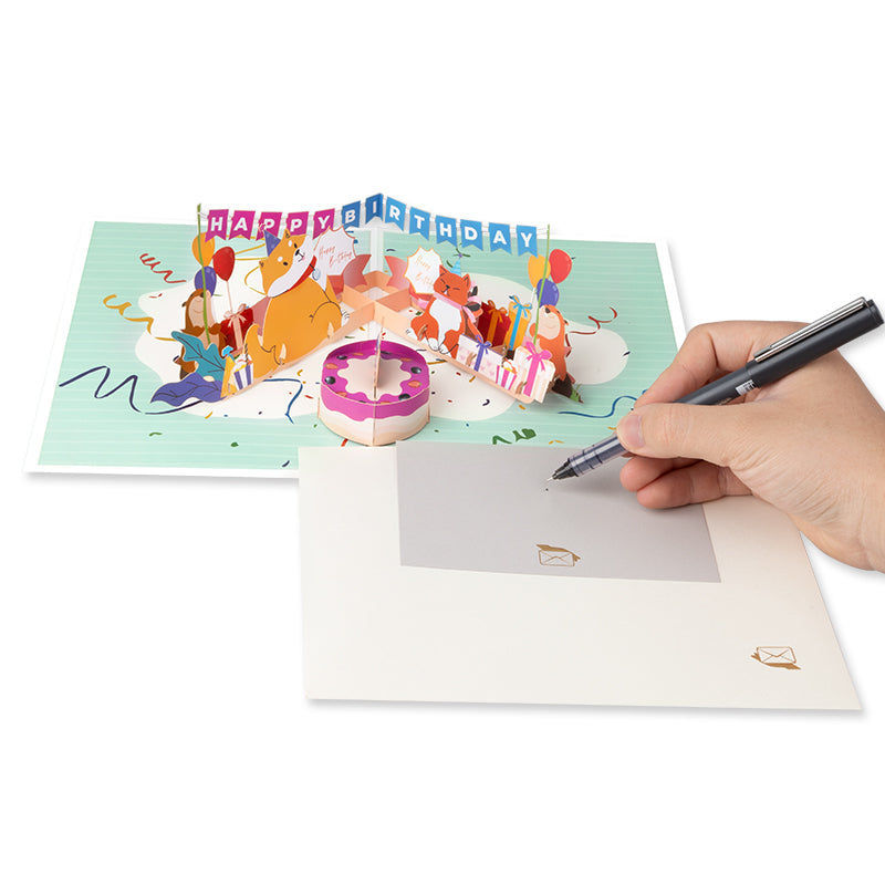 Puppy & Kitty 3D Animal Flag Pop Up Birthday Card