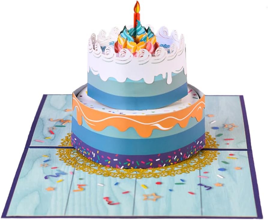 Blue Beautiful Round Cake Design 3D Pop Up Birthday Card
