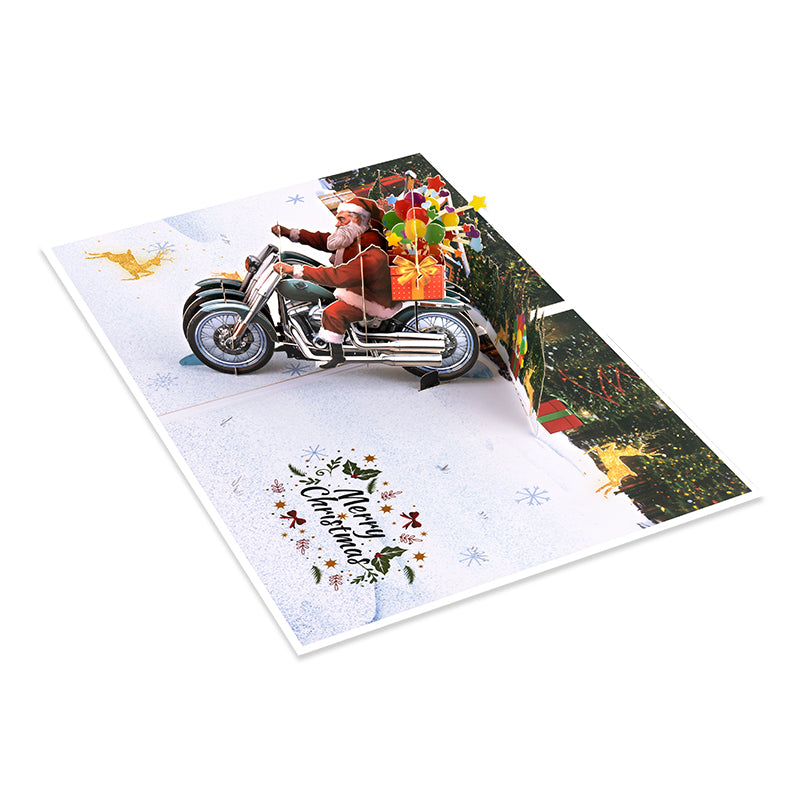 Santa on Wheels 3D Christmas Motorcycle Pop Up Card