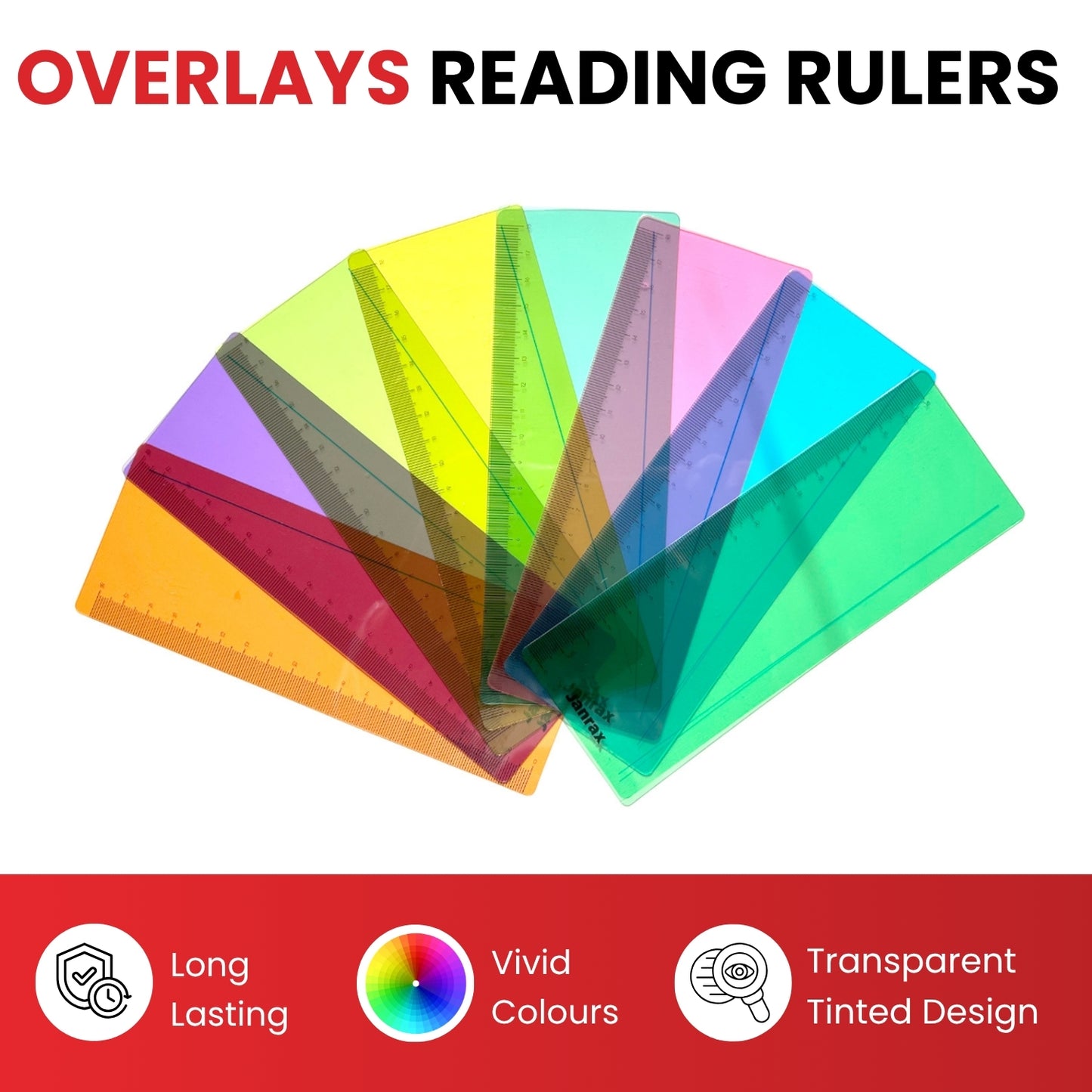 Pack of 8 Green 191x70mm Dyslexia Overlay Reading Rulers – PET Material, Rounded Corners