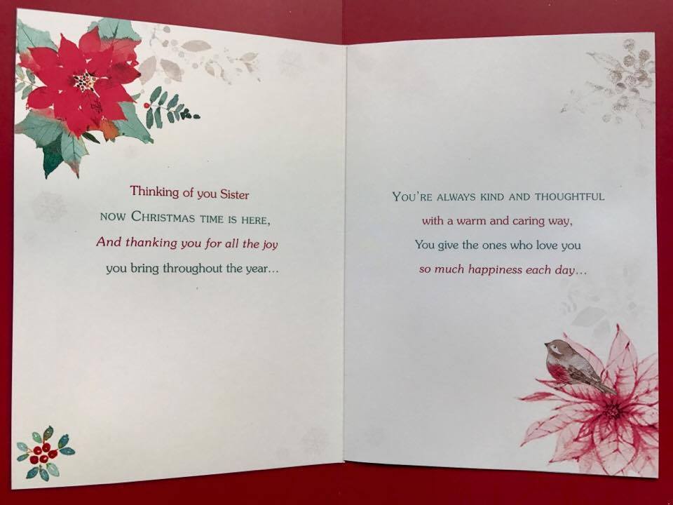 SISTER - Nice Verse & Gold Foil, Glitter Die Cut Handmade Christmas Greeting Card