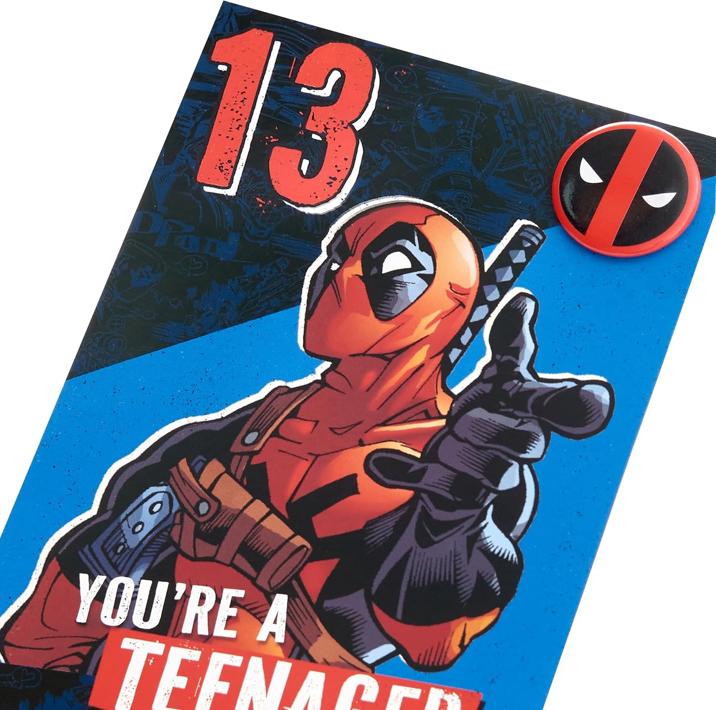 Marvel Deadpool Design 13th Birthday Card with Badge