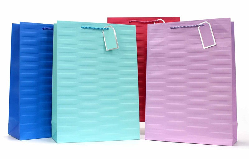 Pack of 12 Embossed Bright Coloured Extra Large Gift Bags