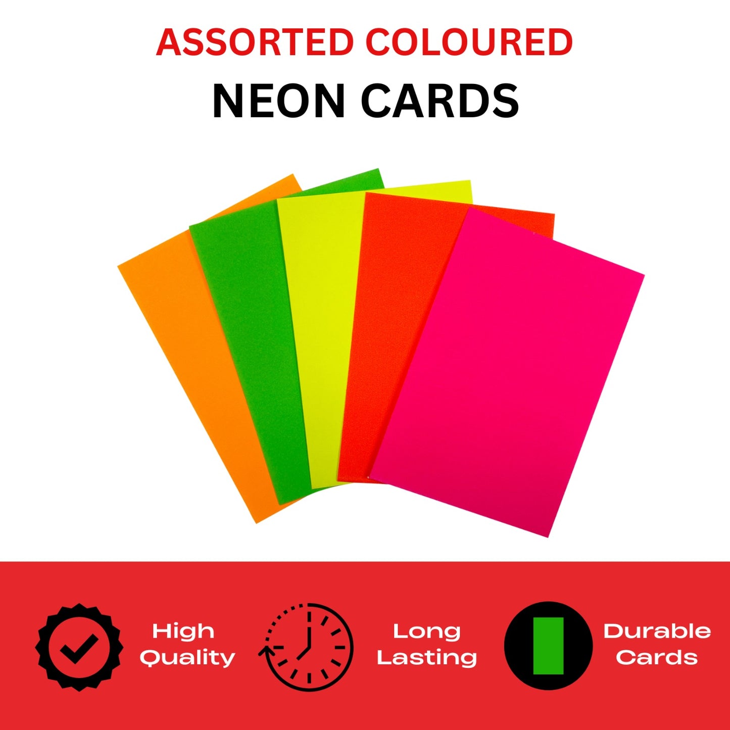 Pack of 40 Assorted Coloured Neon Fluorescent Rectangle Shape 150 x 100mm