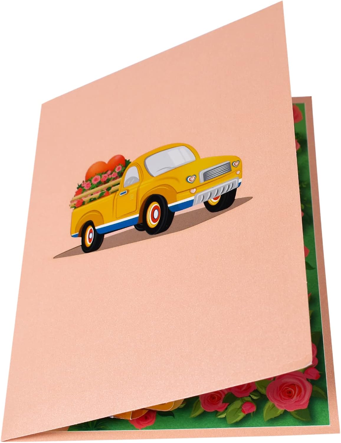 Yellow Vintage Truck with Heart and Roses 3D Pop Up Greeting Card