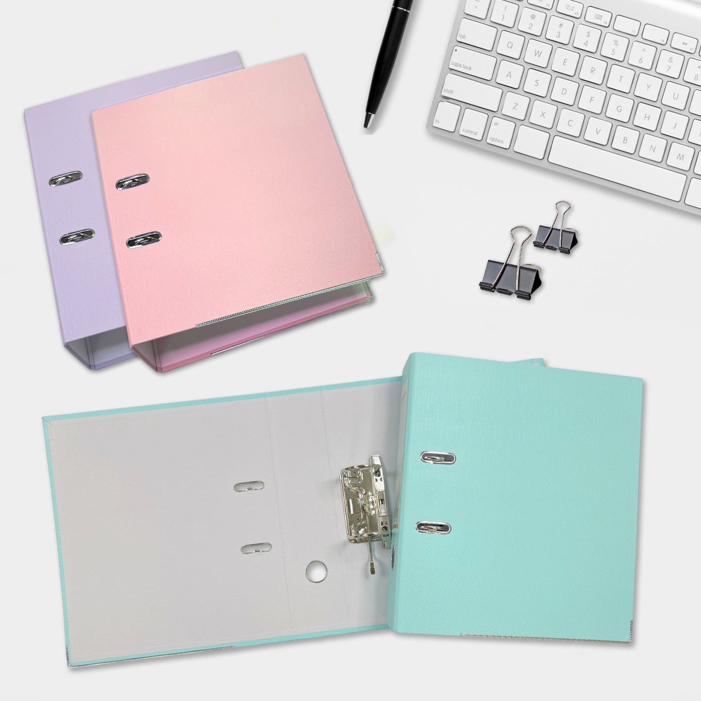 Pack of 3 A4 Pastel Pink Paperbacked Lever Arch Files by Janrax