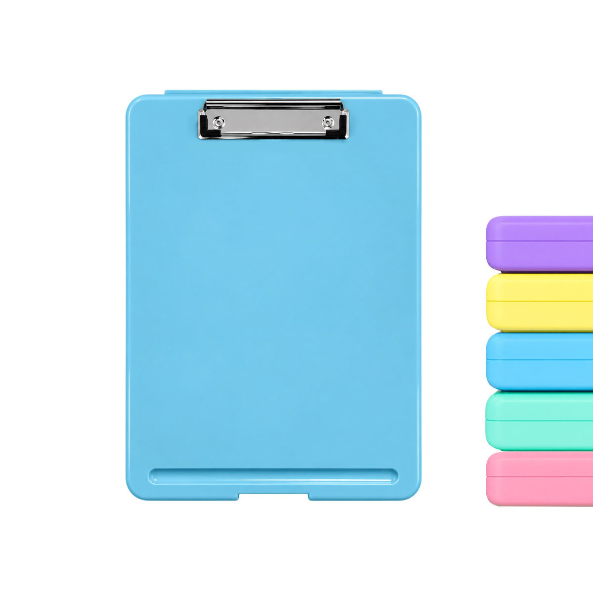 Pack of 10 A4 Pastel Coloured Plastic Clipboard Box Files - Storage Filing Case