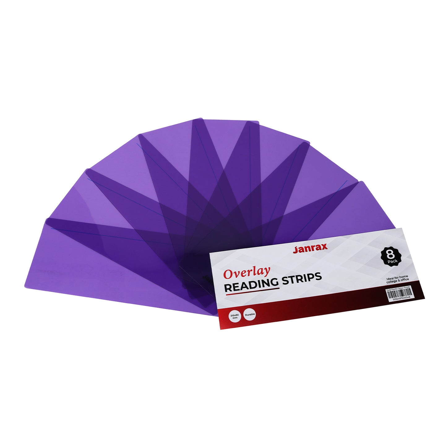 Pack of 16 Purple 210x80mm Dyslexia Overlay Reading Strips – PET Material, Rounded Corners