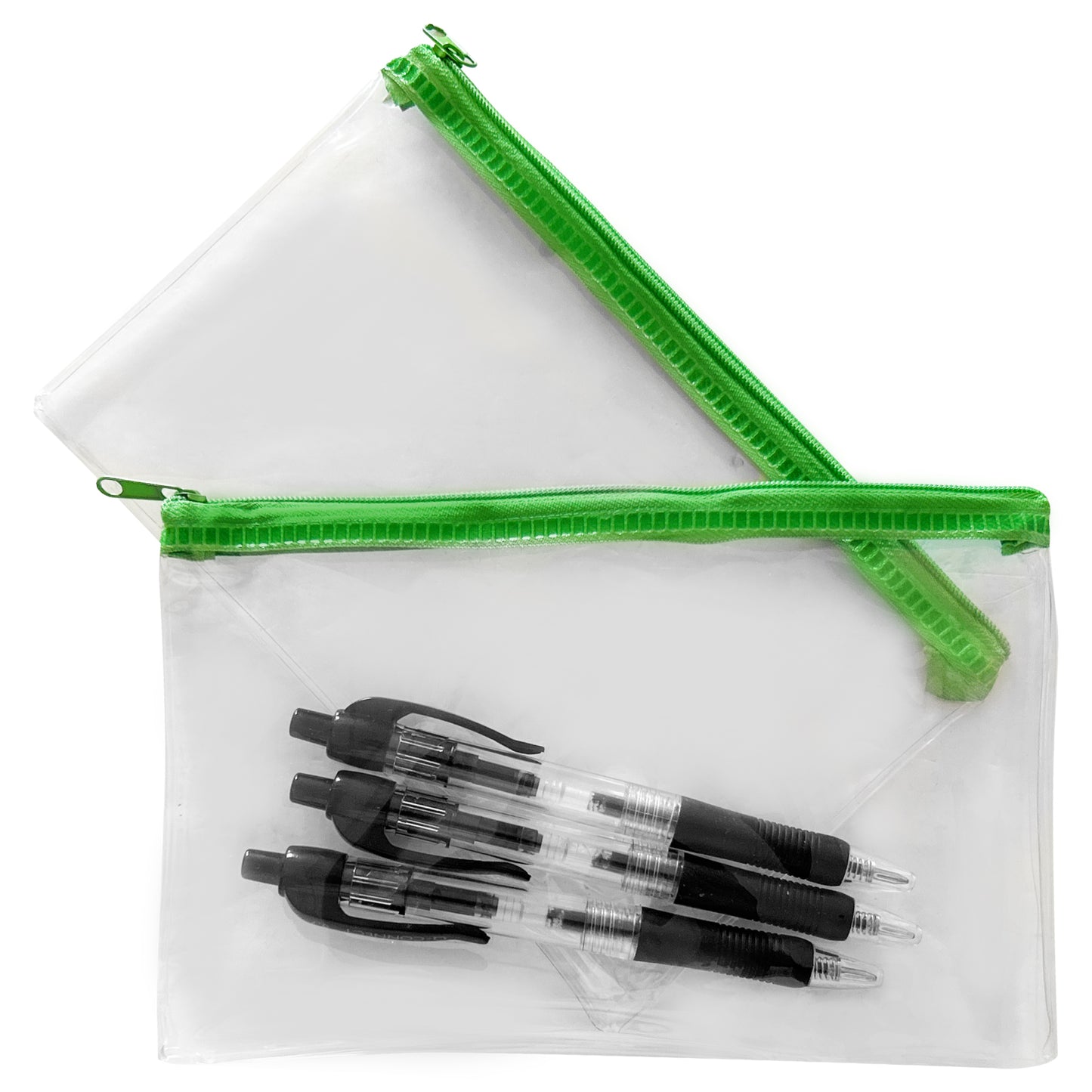 Pack of 2 Janrax 8x5" Green Zip Clear Exam Pencil Cases