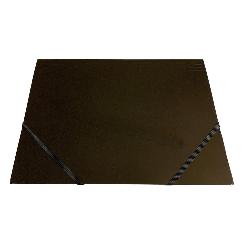 Pack of 12 Janrax A4 Black Laminated Card 3 Flap Folders with Elastic Closure