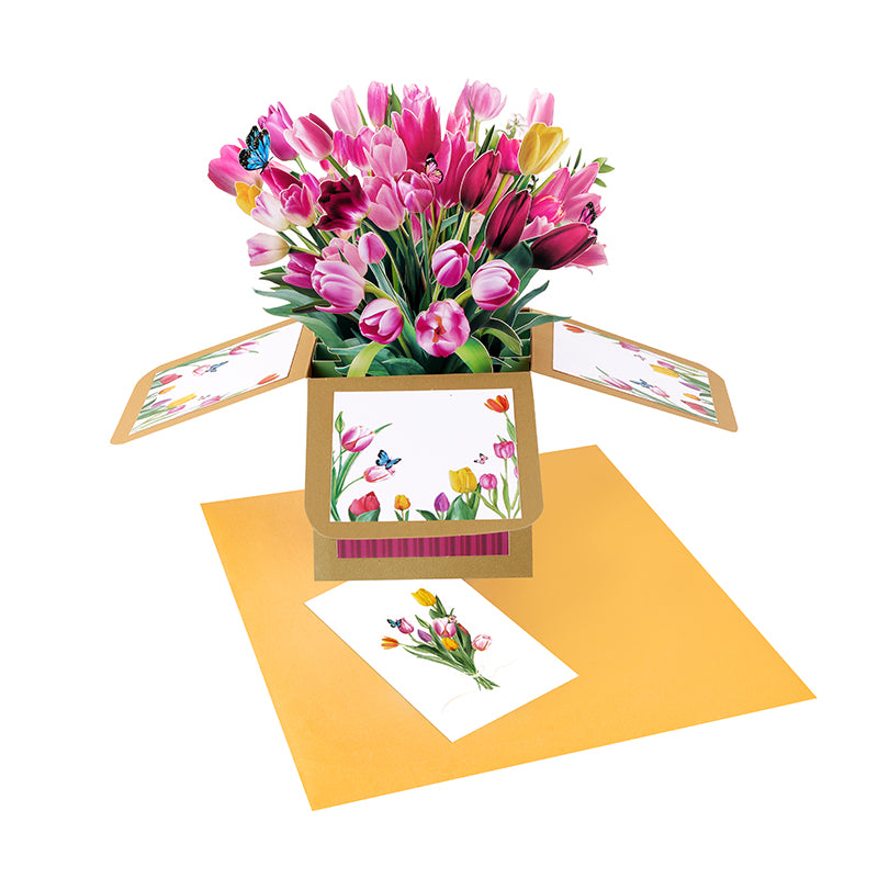 Tulip Beige 3D Pop Up Birthday Box Card - Spring Mother's Day Birthday Mum