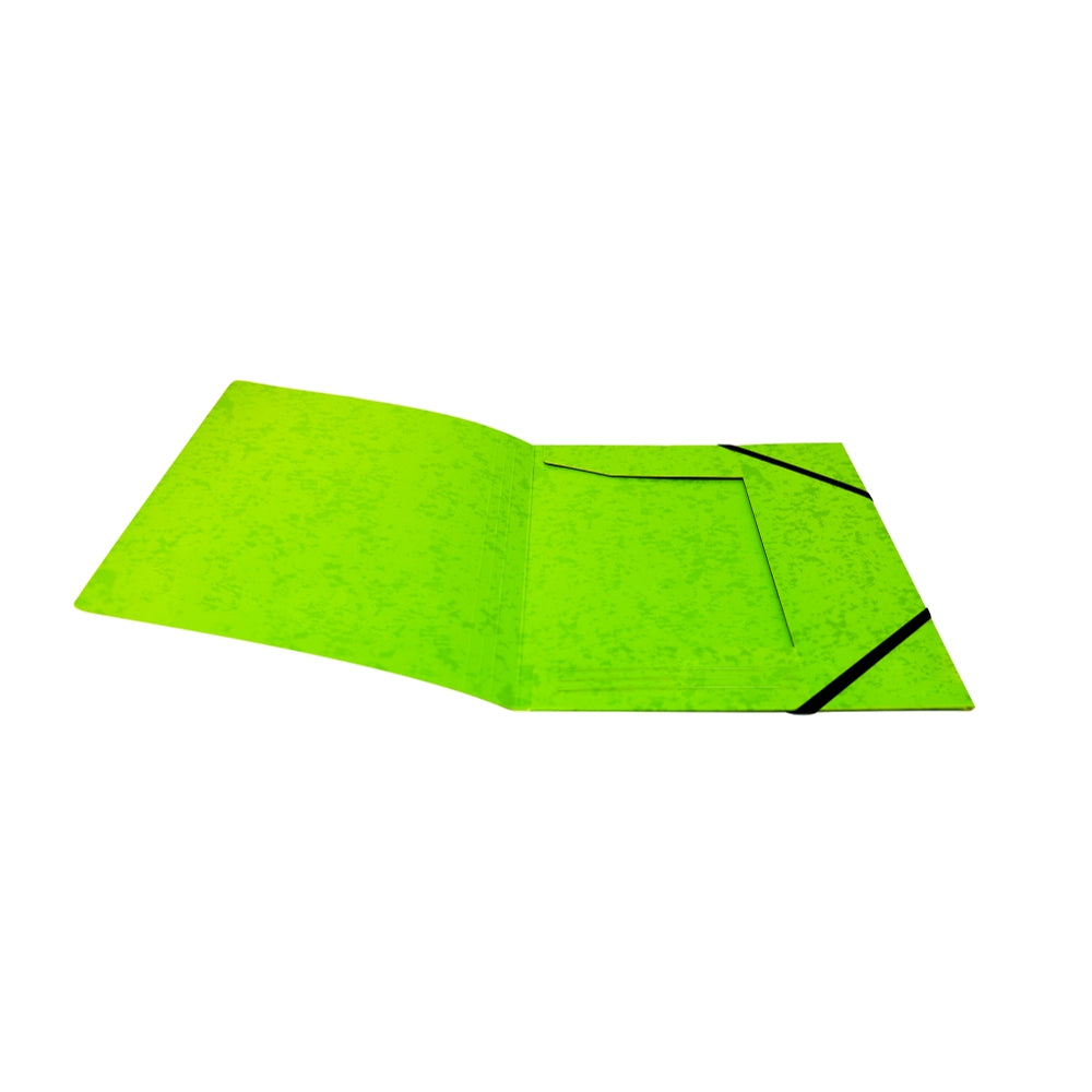 Pack of 12 A4 Neon Green Card 3 Flap Folders With Elastic Closure