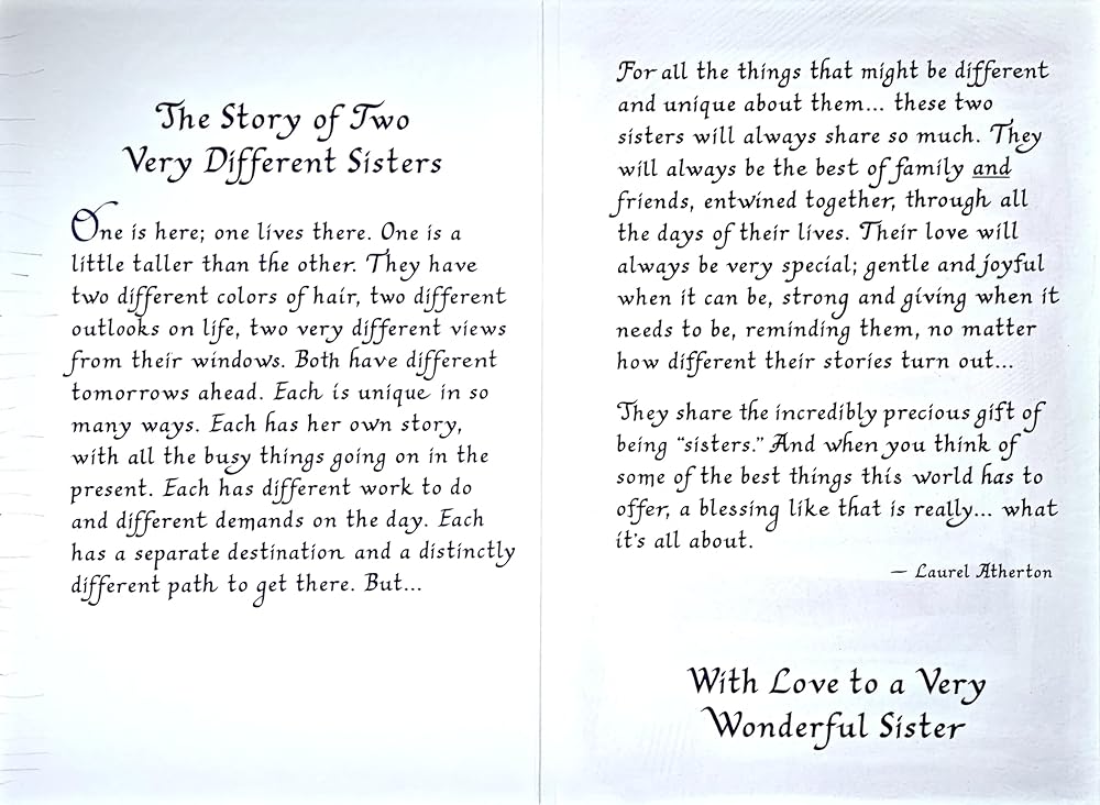 Classic Heartfelt Sentimental Verses Sisters Story Fold Out Keepsake Card