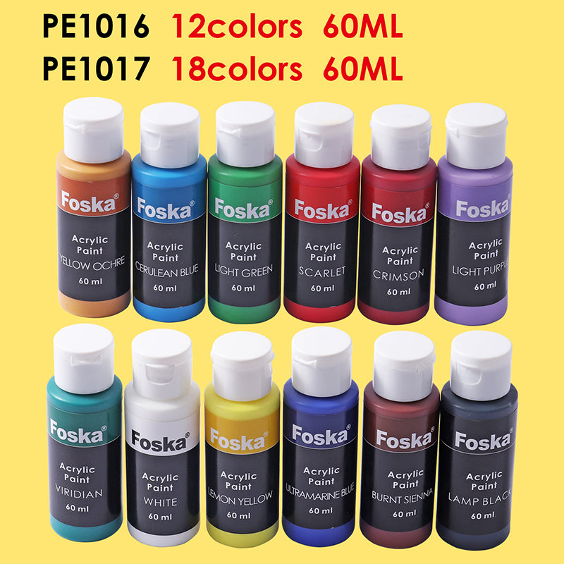 Pack of 12 Assorted Colour 60ml Acrylic Colour Paint Pots