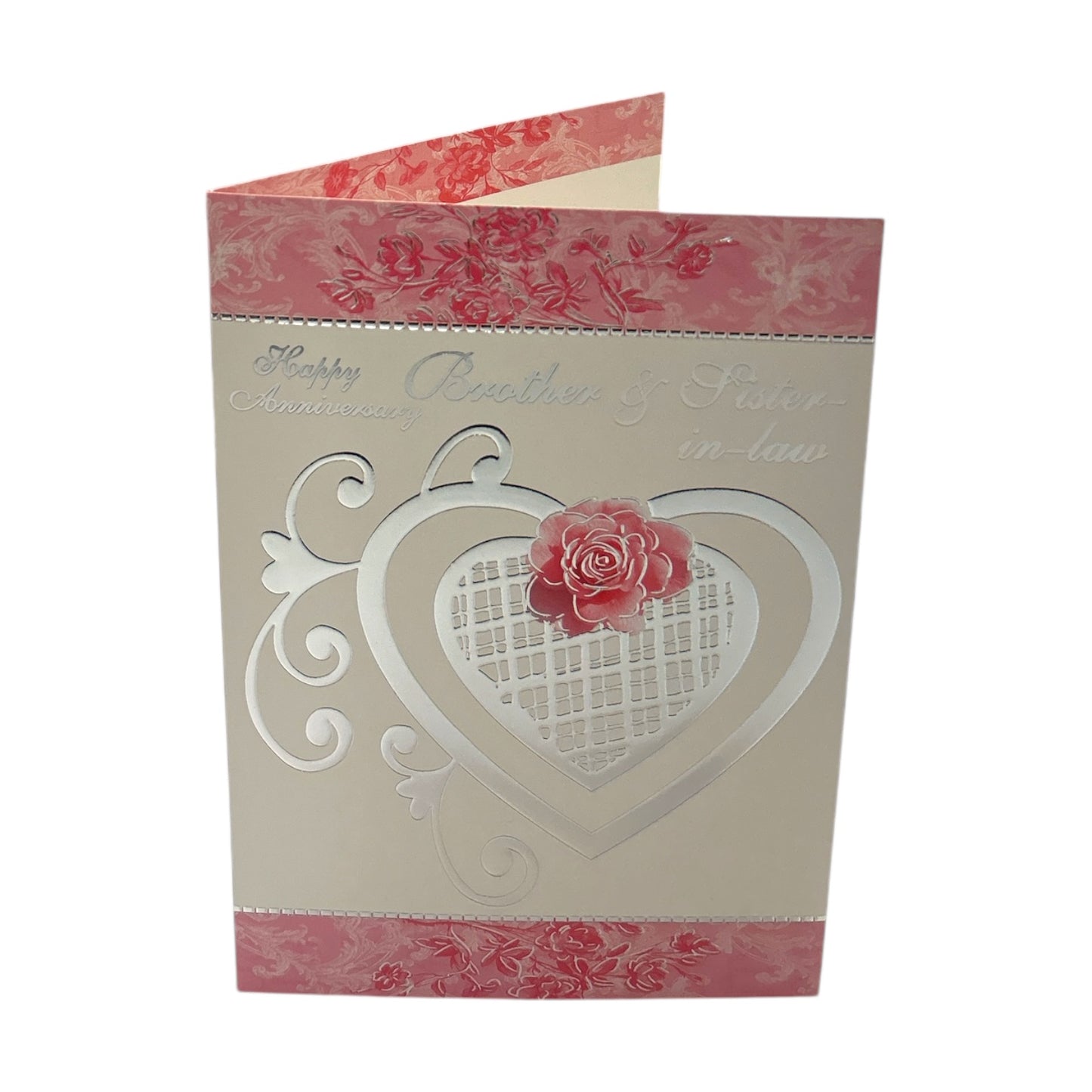Brother & Sister-In-Law Heart and Pink Rose Design Anniversary Card