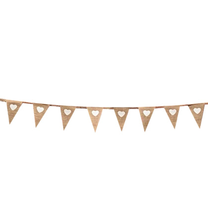 Hessian White Hearts Bunting 3m with 14 Pennants