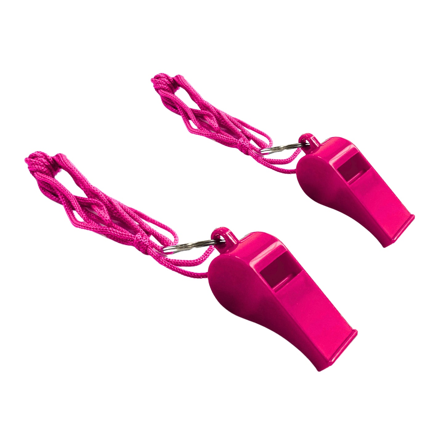 Pack of 50 Pink Plastic Whistles with Lanyard Neck Cord
