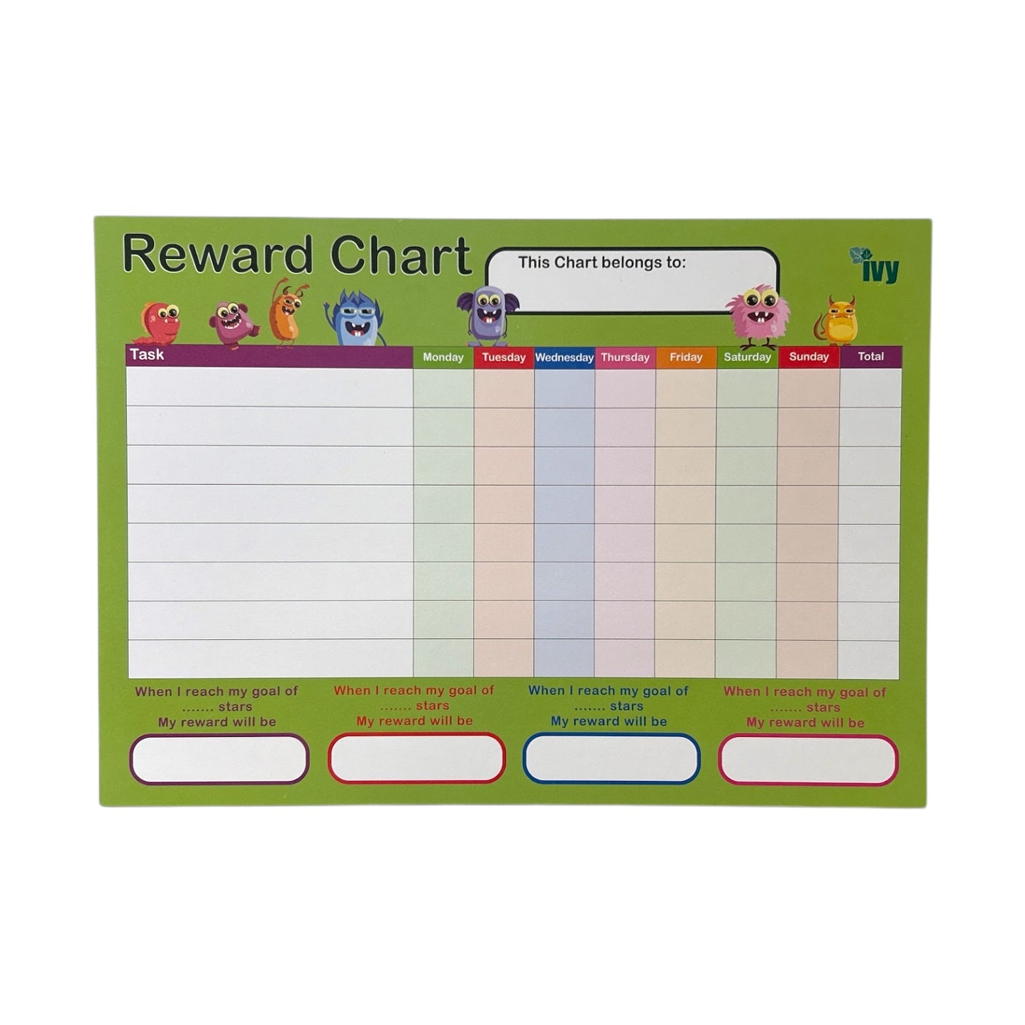 Pack of 4 Children's A4 Motivational Reward Charts With 225 Star Stickers