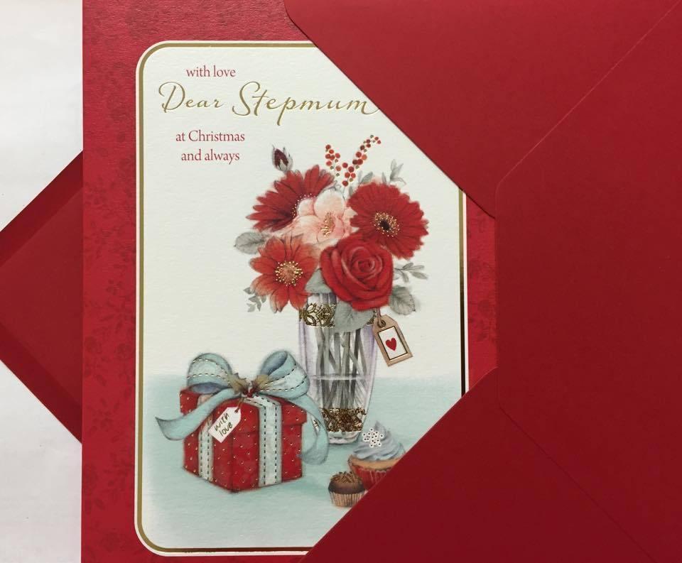 STEPMUM, TRADITIONAL NICE VERSE GOLD FOIL CHRISTMAS GREETING CARD NEW GIFT {DC}