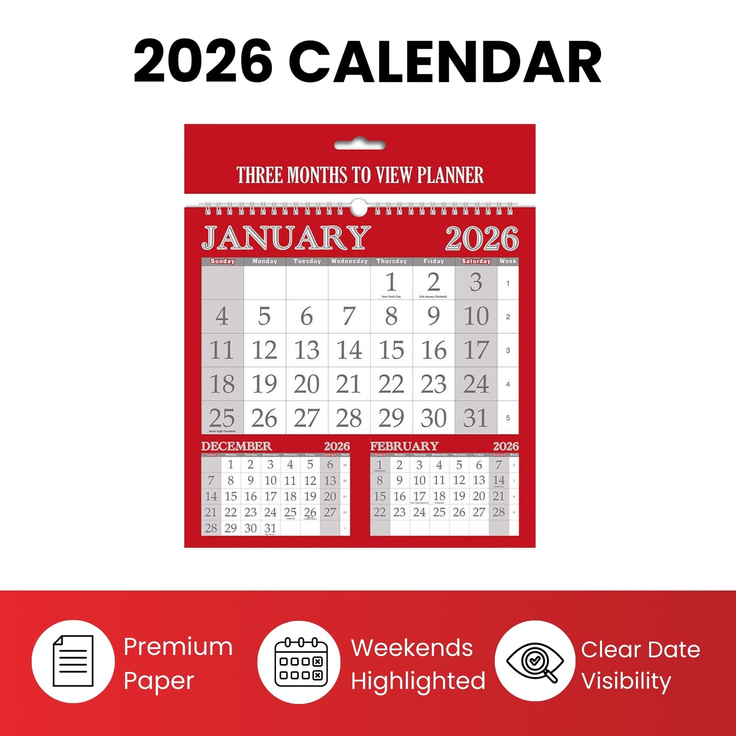 Easy View Monthly Calendar 2026 – 280mm x 220mm