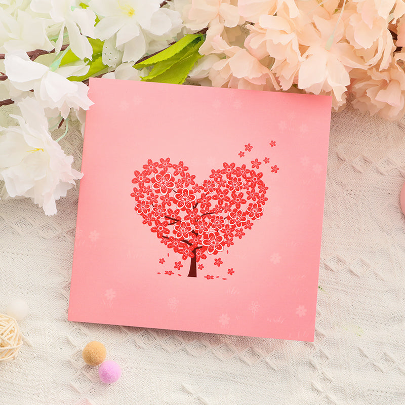 Red Bloom Heart Tree 3D Pop Up Valentine's Day Card - Wedding Anniversary