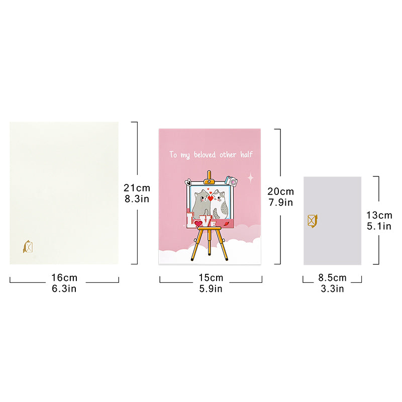 Romantic Cats in Heart Frame LOVE Design Pop Up Card
