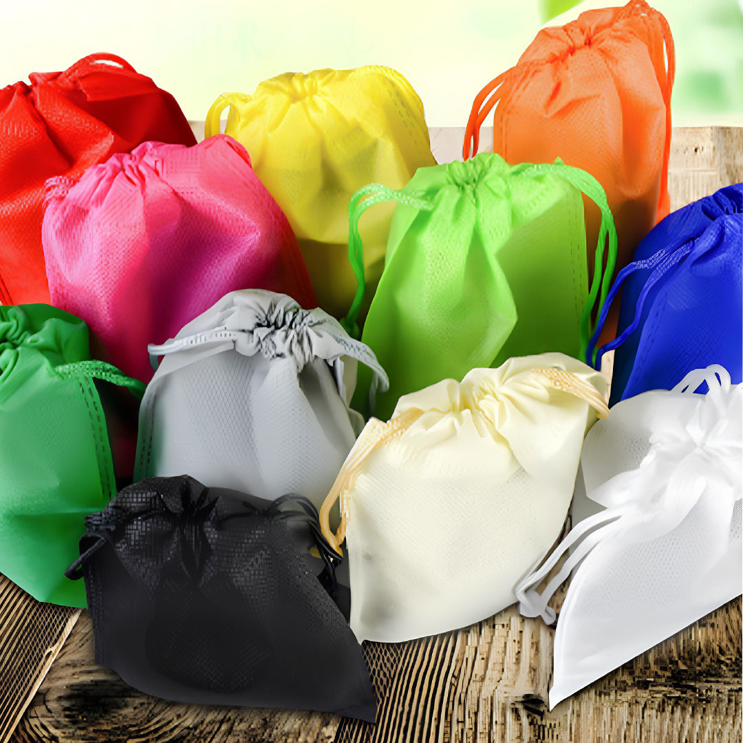 Pack of 100 Dark Green Coloured 19x10cm Non-Woven Drawstring Bags