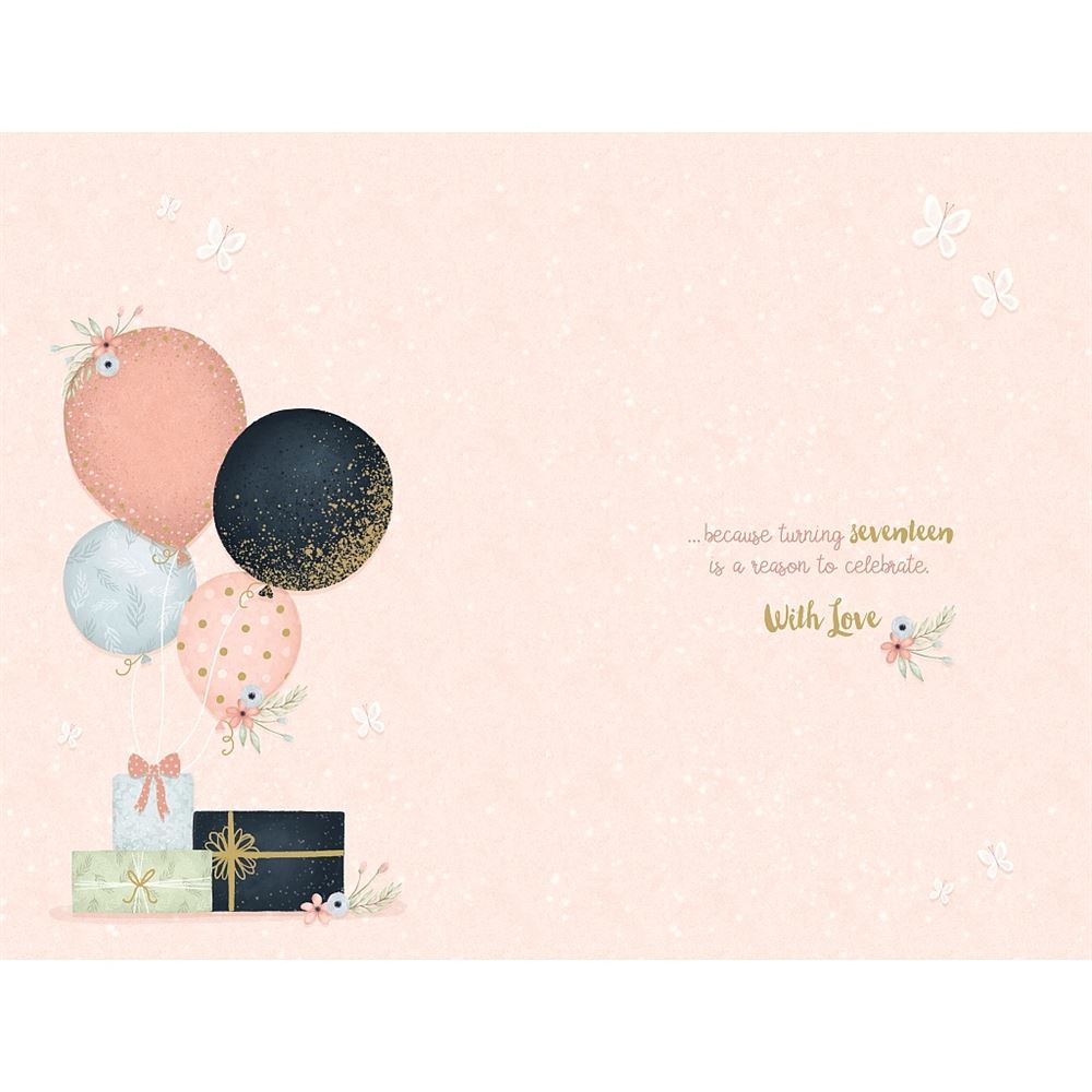 Balloons and Presents 17th Birthday Card for Her