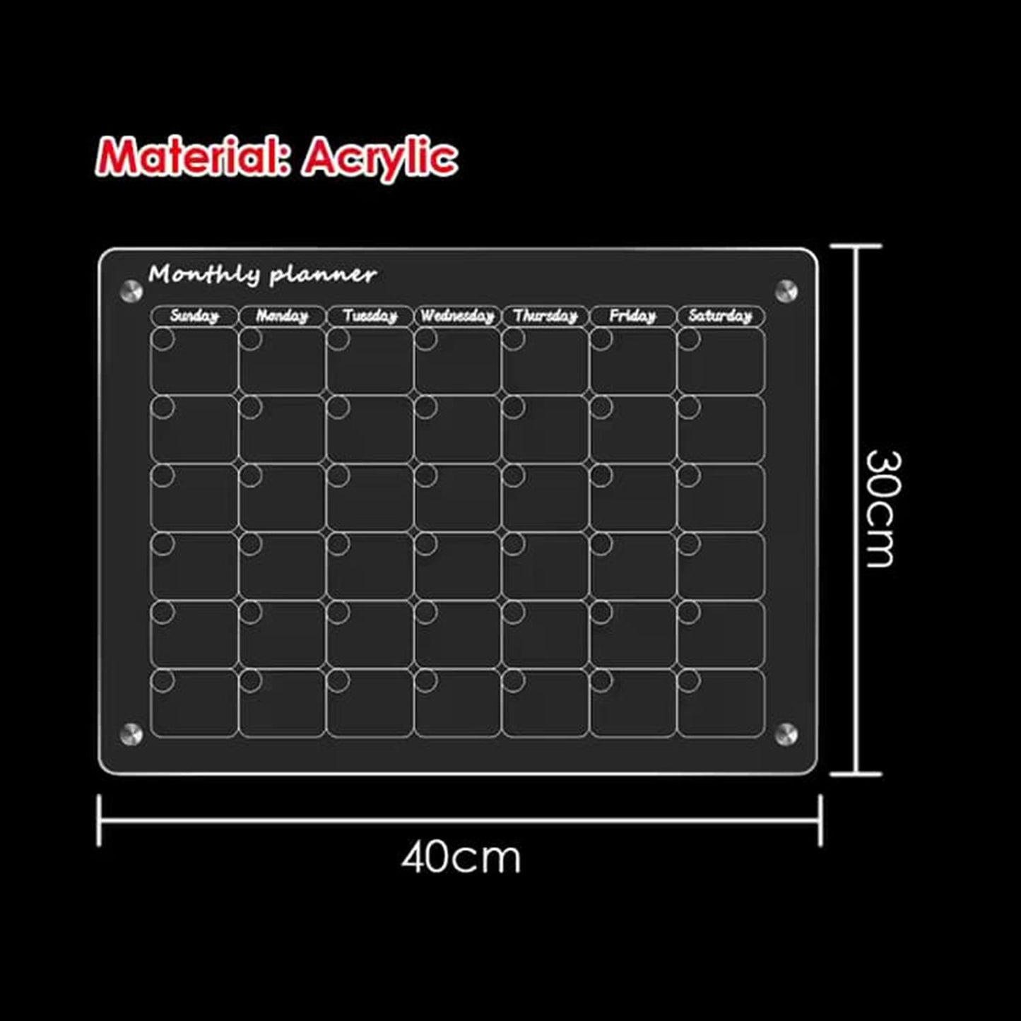 Glass Dry Erase Magnet Whiteboard Monthly Calendar Planner for Refrigerator 40x30cm