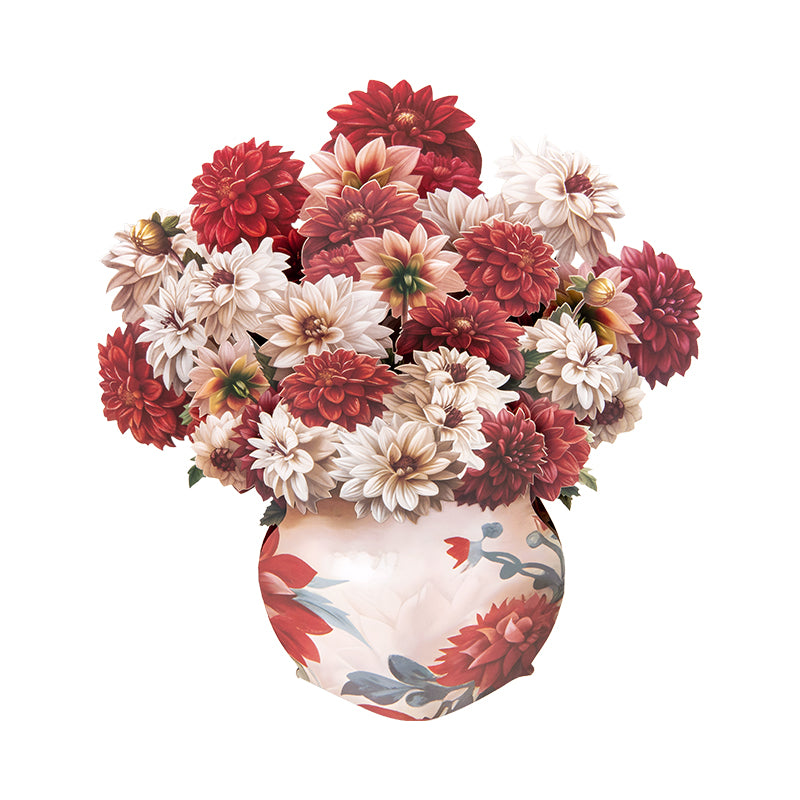 Crimson & Cream Dahlia Elegance 3D Pop Up Vase Greeting Card