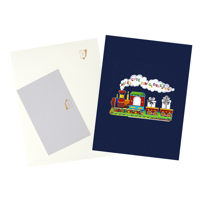 Birthday Train Adventure German Pop Up Greeting Card with Gift Pockets