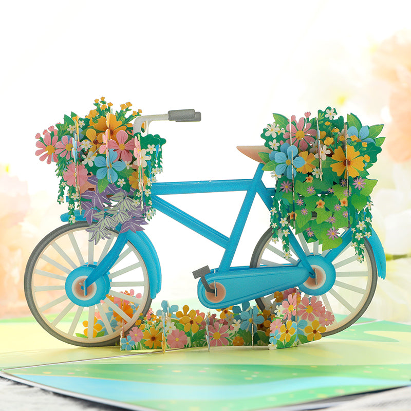 Flower Bicycle 3D Pop Up Greeting Card - Spring Birthday Thank You Valentine Mother