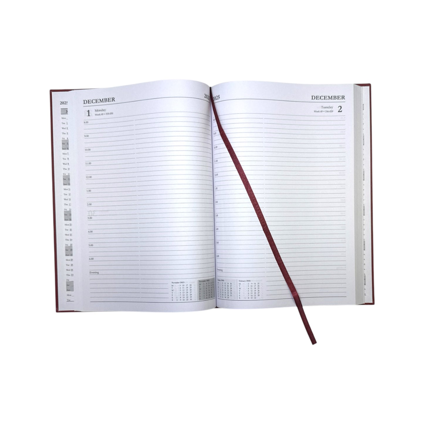 Janrax 2025-2026 A4 Day Per Page Burgundy Academic Diary