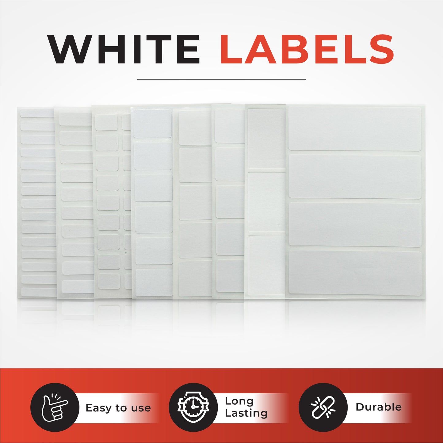 Pack of 35 White 19x63mm Rectangular Labels - Adhesive Stickers