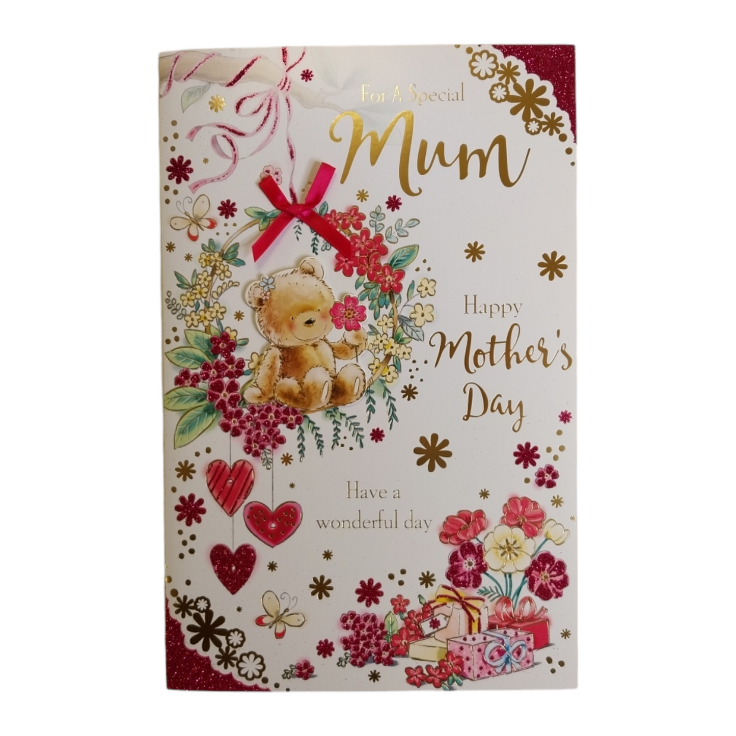For A Special Mum Teddy Design 8 Page Insert Luxury Mother's Day Card