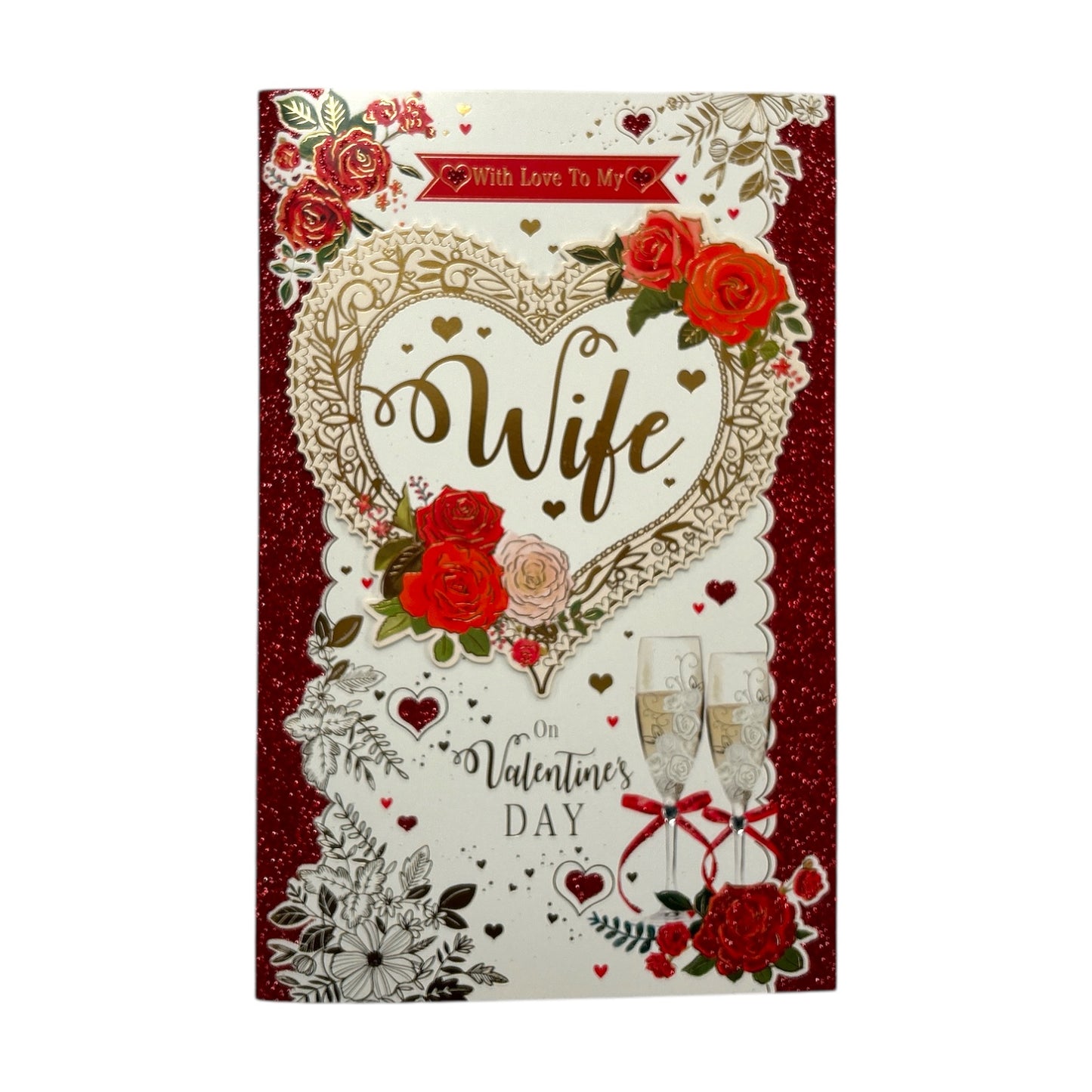 To My Wife Hearts and Red Roses Design 8 Page Insert Valentine's Day Card