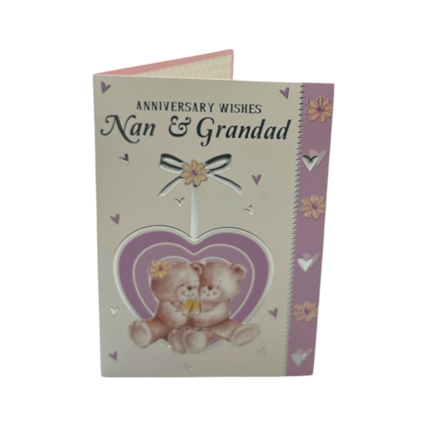 Nan & Grandad Cute Teddies In Purple Heart Anniversary Card