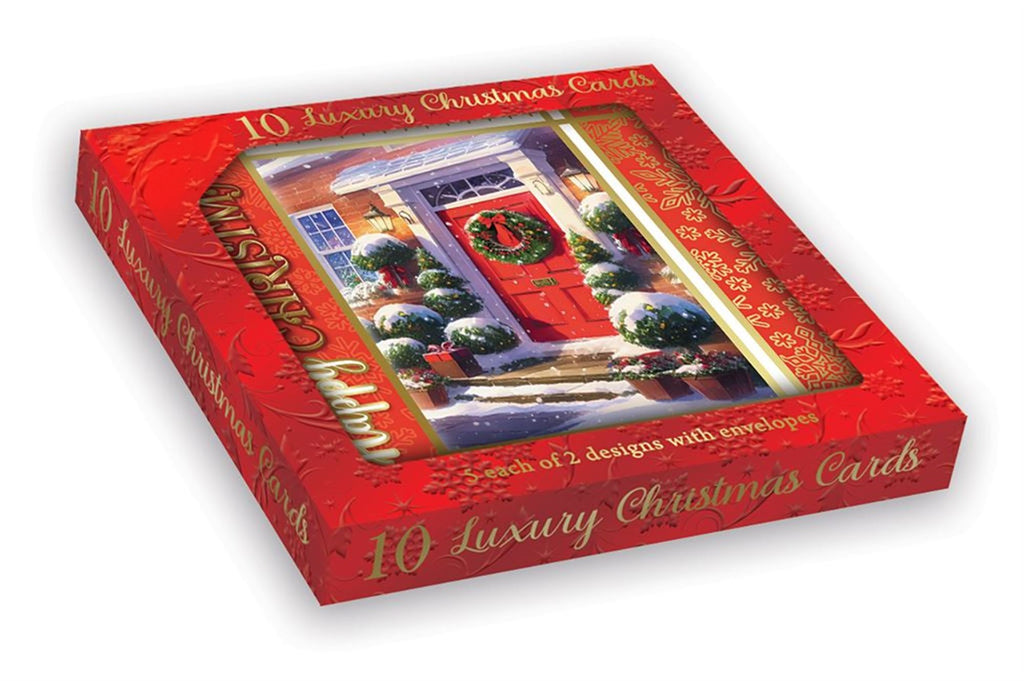 Pack of 10 Festive Door Scenes Christmas Boxed Cards– Choice Wholesale