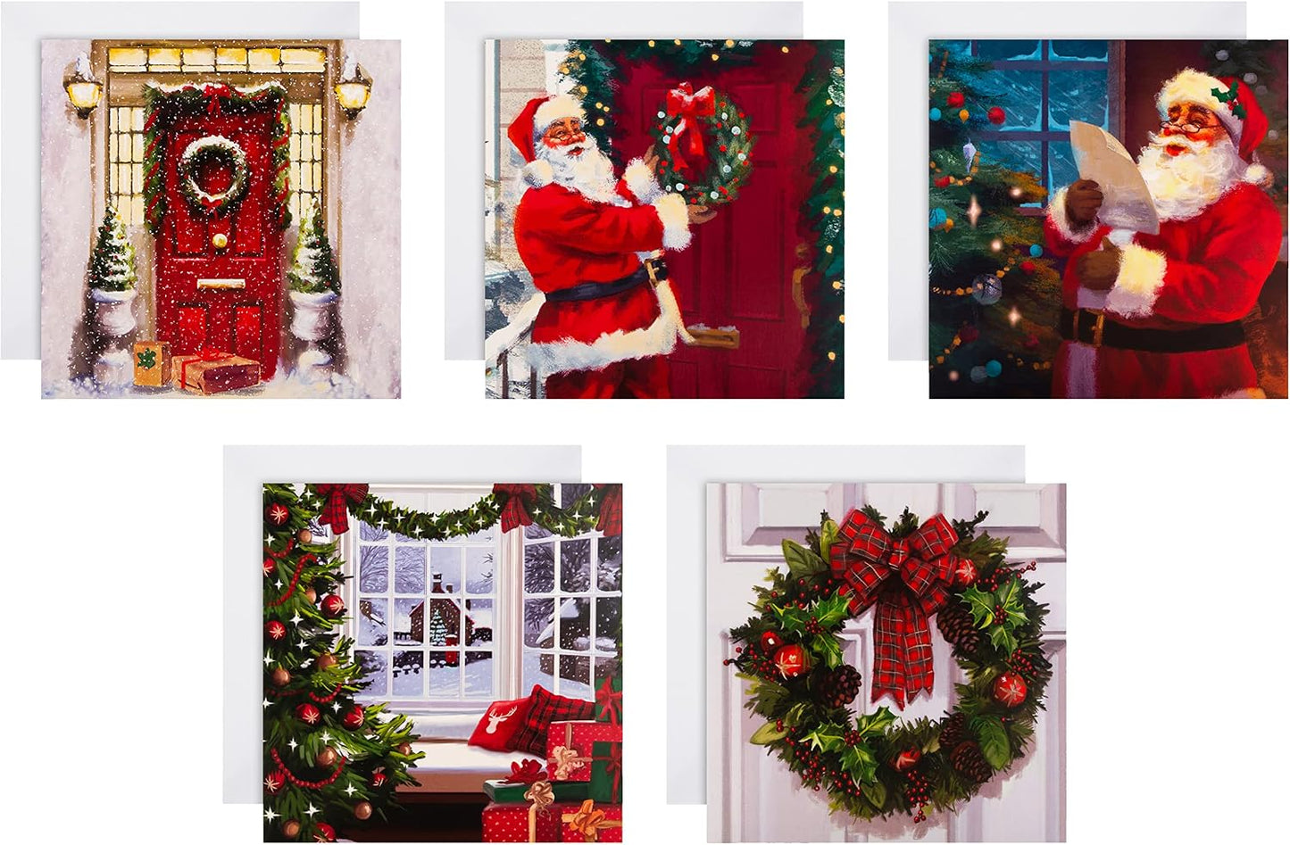 Red Door, Wreath, Santa Claus, Thomas Kinkade 30 Multipack 5 Designs Charity Christmas Cards
