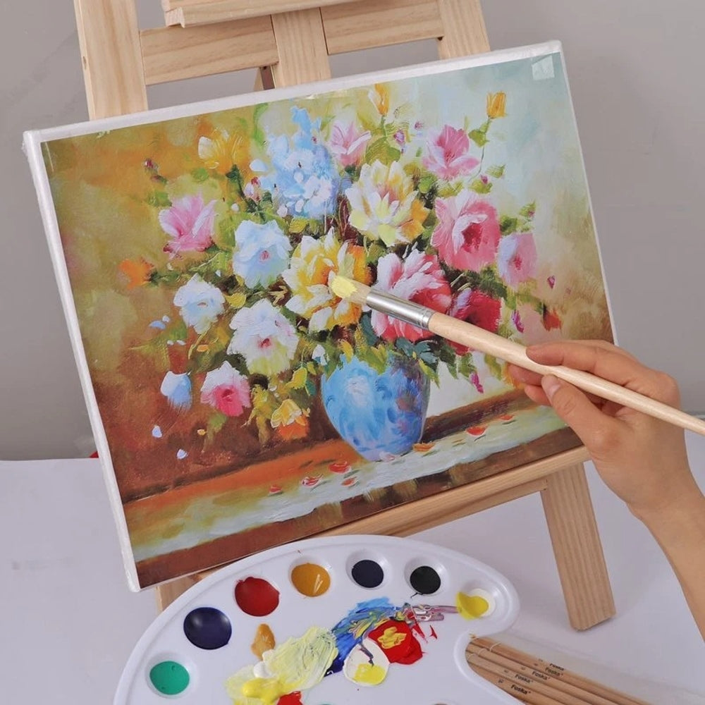 Pack of 12 Assorted Size Wooden Round Handle Bristle Hair Artist Paint Brush Set