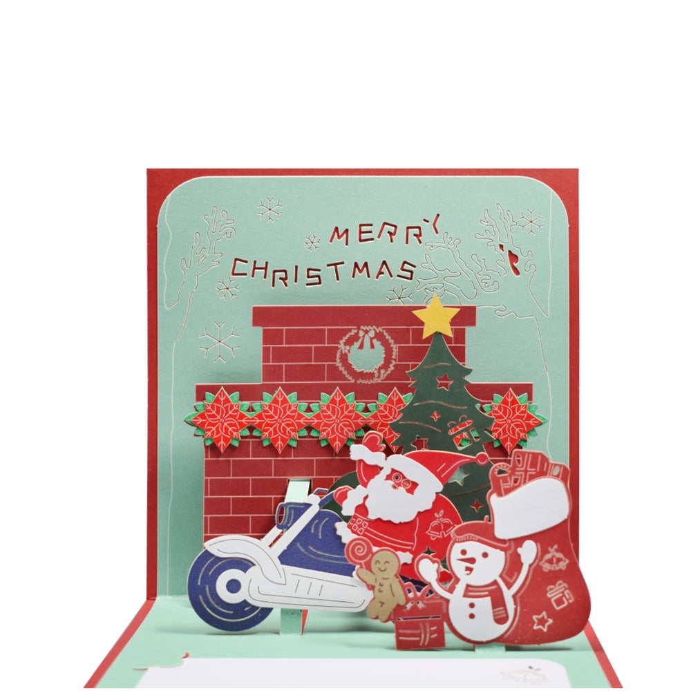 Santa on a Motorcycle Festive 3D Pop Up Christmas Card
