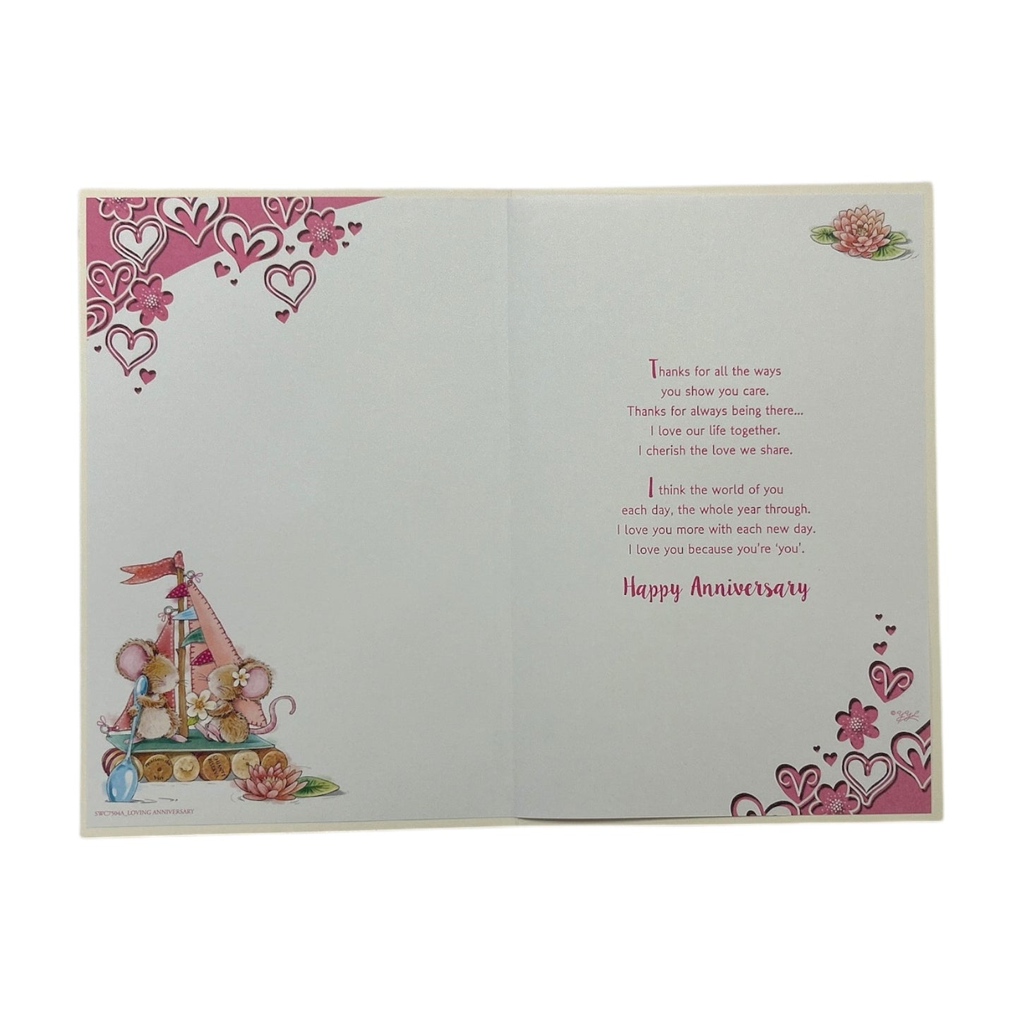 On Our Anniversary Yacht and Hearts Design Greeting Card