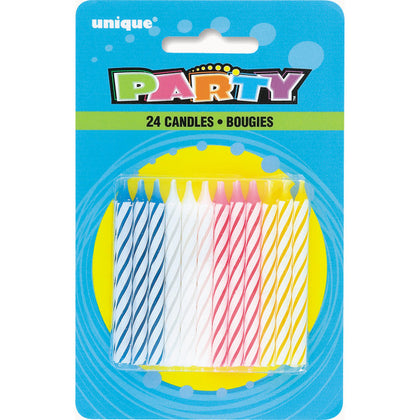 Pack of 24 Multicoloured Spiral Birthday Candles