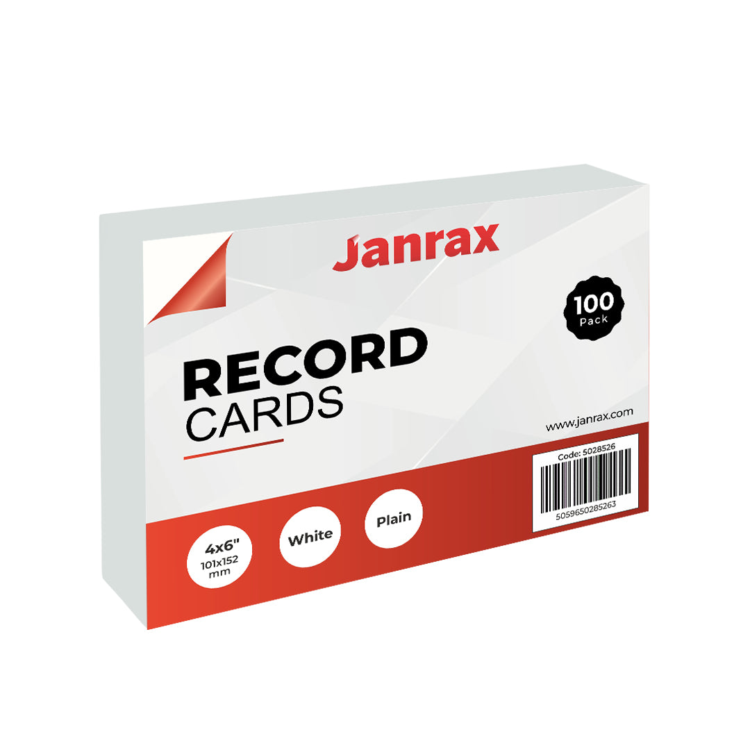 Pack of 100 White Plain 6x4" Record Cards – Blank Study Index Cards for Notes, Revision