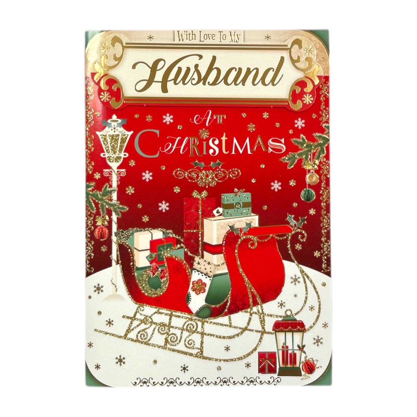 With Love To My Husband Sleigh With Gifts Design Christmas Card