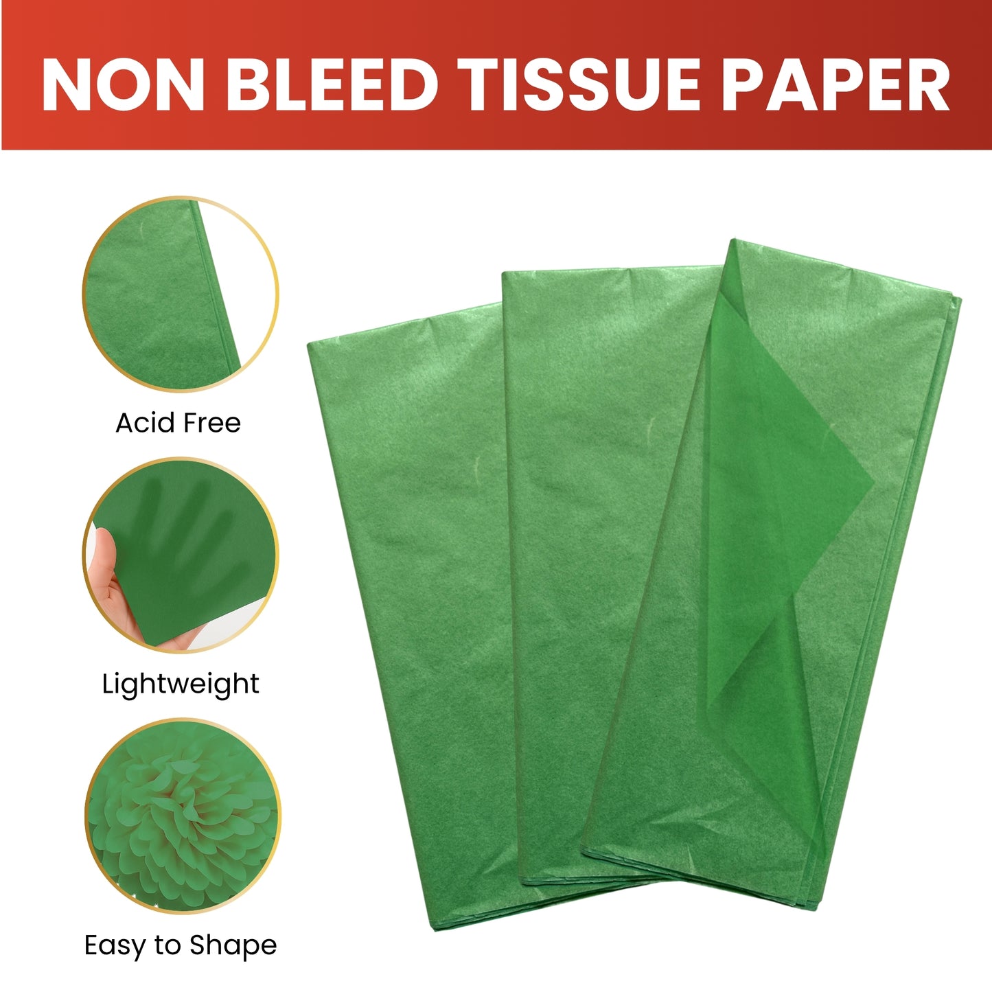 Pack of 200 Light Green Acid Free 50 x 70cm Tissue Paper Sheets